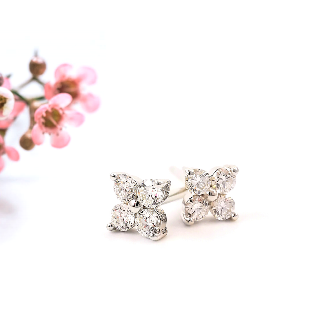 Dainty diamond flower stud earrings, Christmas gifts for women and girls and teenagers