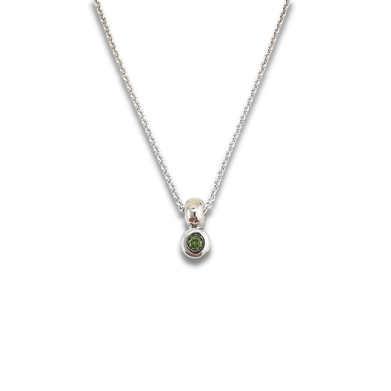 Sterling silver handcrafted pendant with bezel set green peridot gemstone, birthstone for August, jewellery, Eltham, Melbourne, Australia