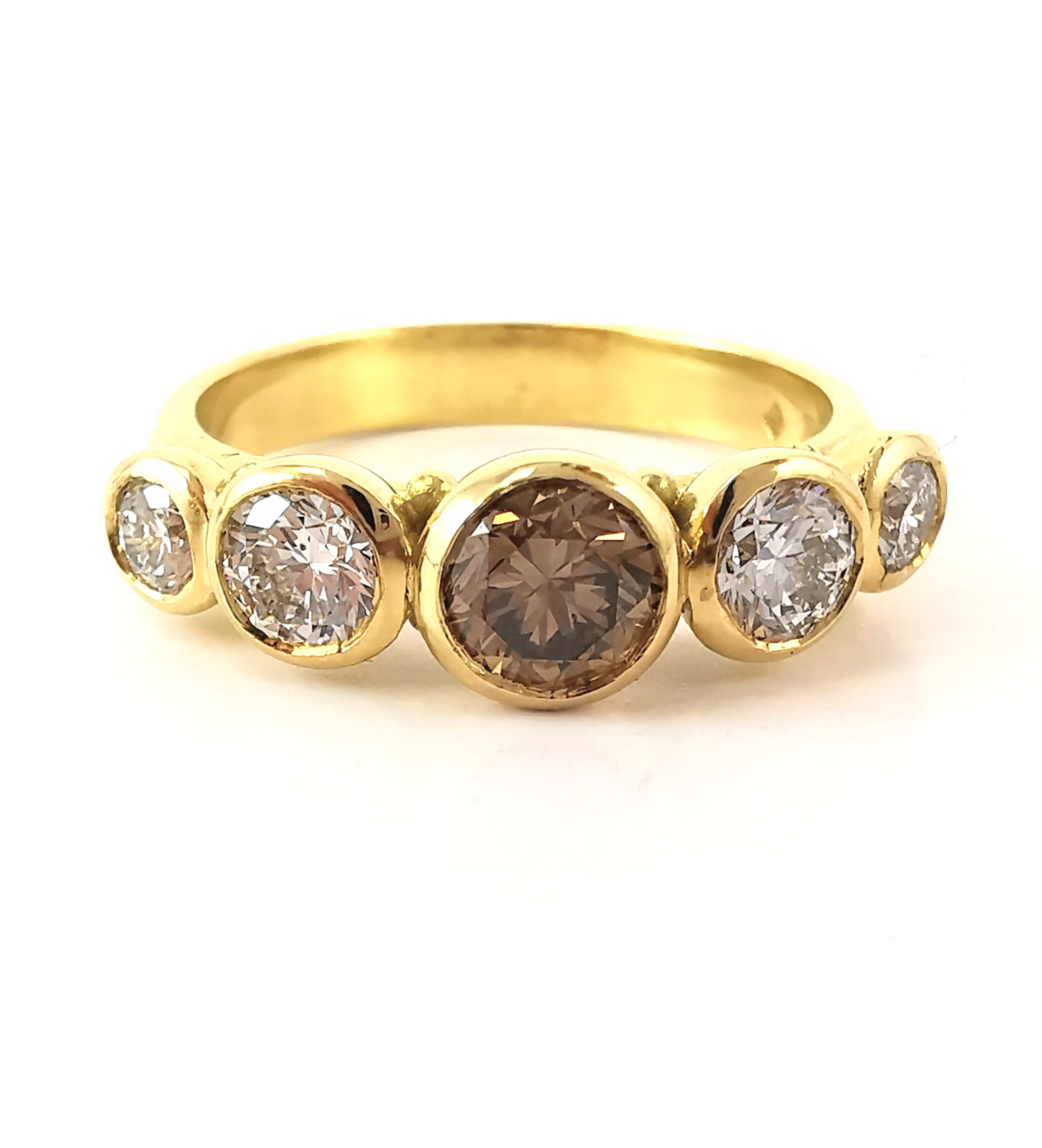 Five stone cognac and diamond ring in yellow gold, Melbourne Australia, beautiful rings