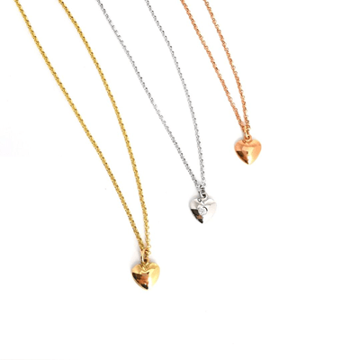 Puffed heart charm pendants on chains in rose gold, white gold with diamond and yellow gold, Valentine's Day gift ideas, Eltham, Melbourne, Australia, heart necklace, gifts for girlfriends, gifts for her
