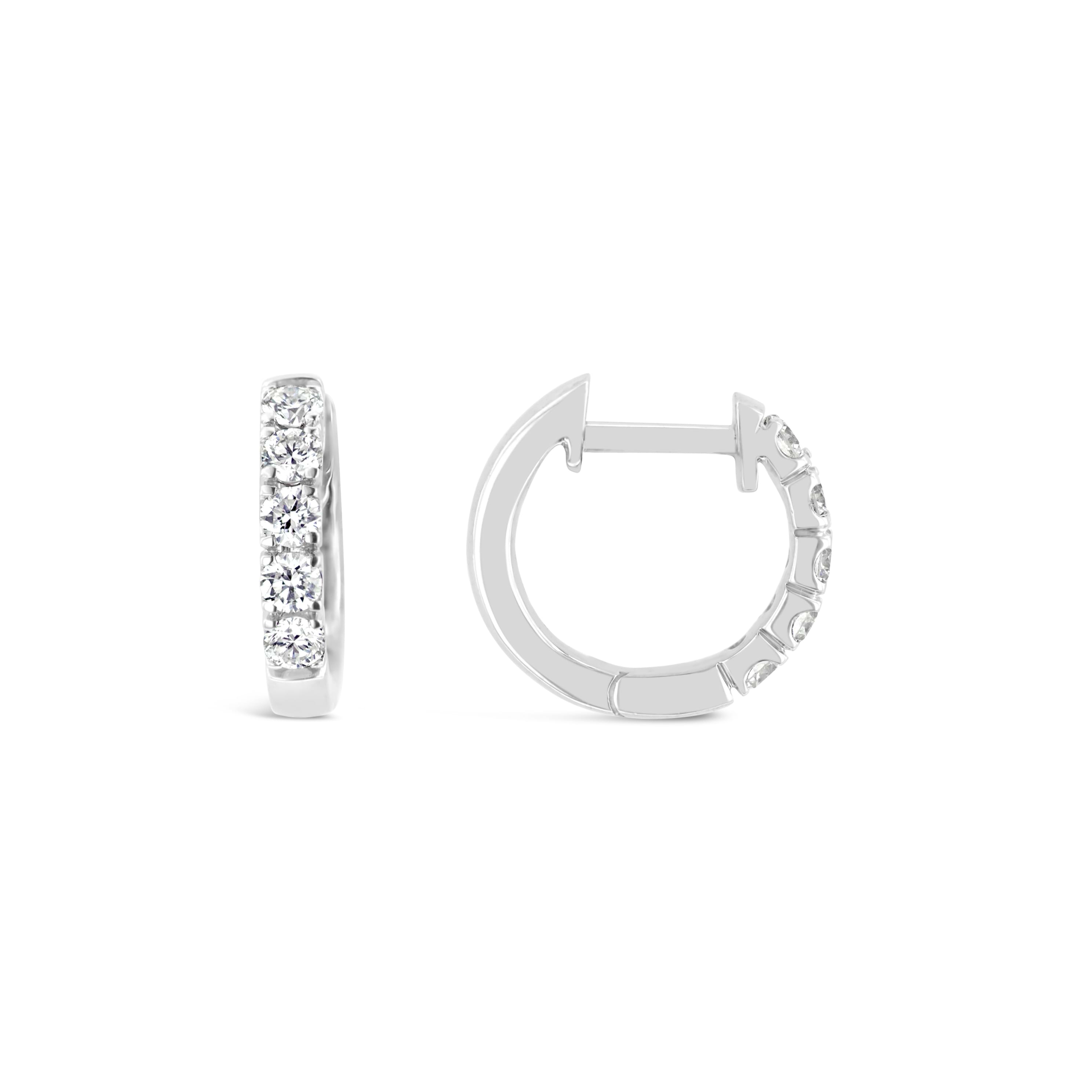 Huggies earrings, diamond jewellery, bridal jeweller, Mother's Day gifts, gift guide, gifts for mothers, hoop diamond earrings, jewellery store online, Eltham jeweller, Melbourne, Australia, brilliant round diamonds, claw set