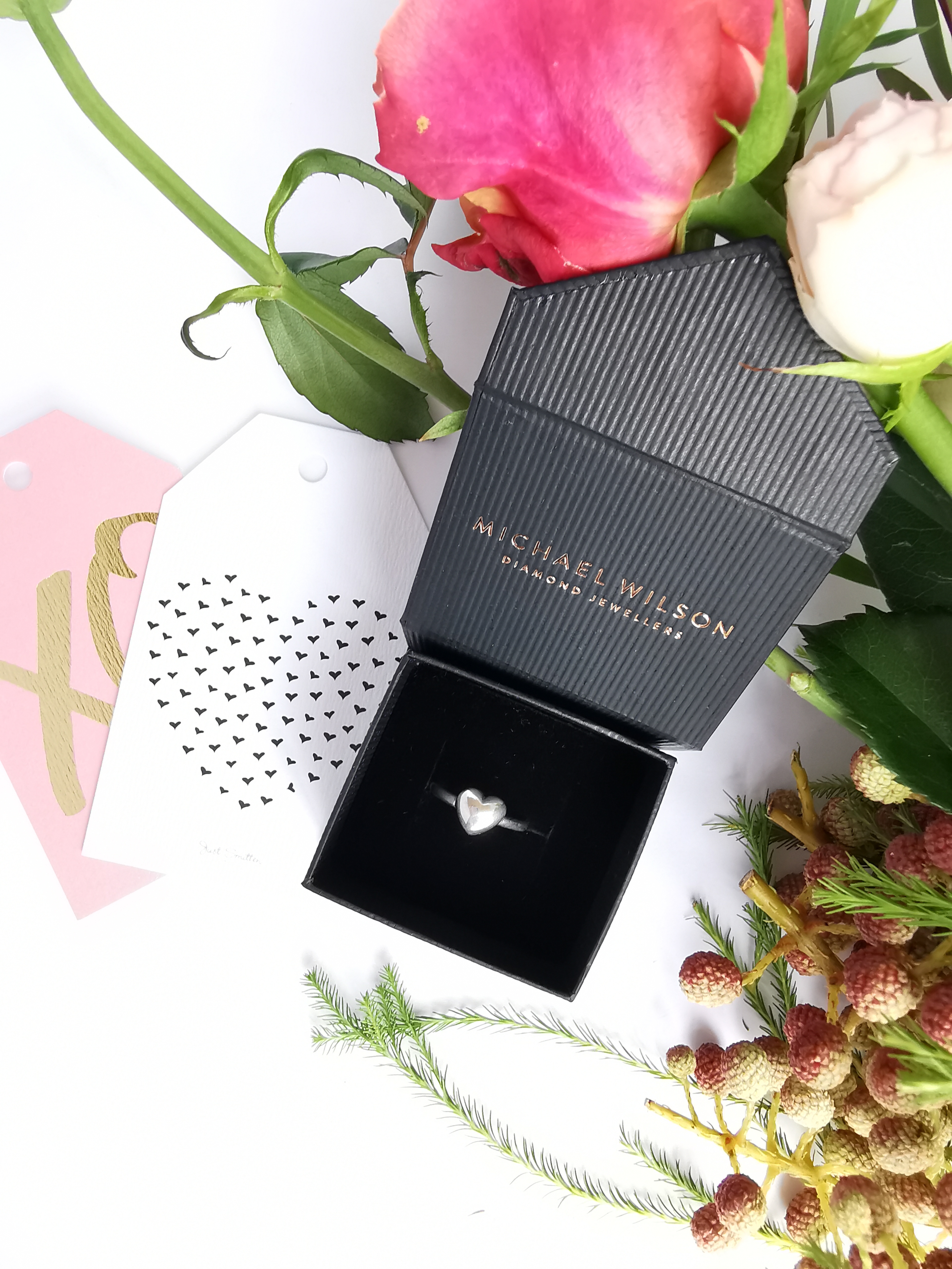 Heart rings, sterling silver, in black box with flowers, jewellery, Valentine's Day gifts, Eltham, Melbourne, Australia, Valentine's Day gifts for girlfriends, Valentine's Day gifts for her
