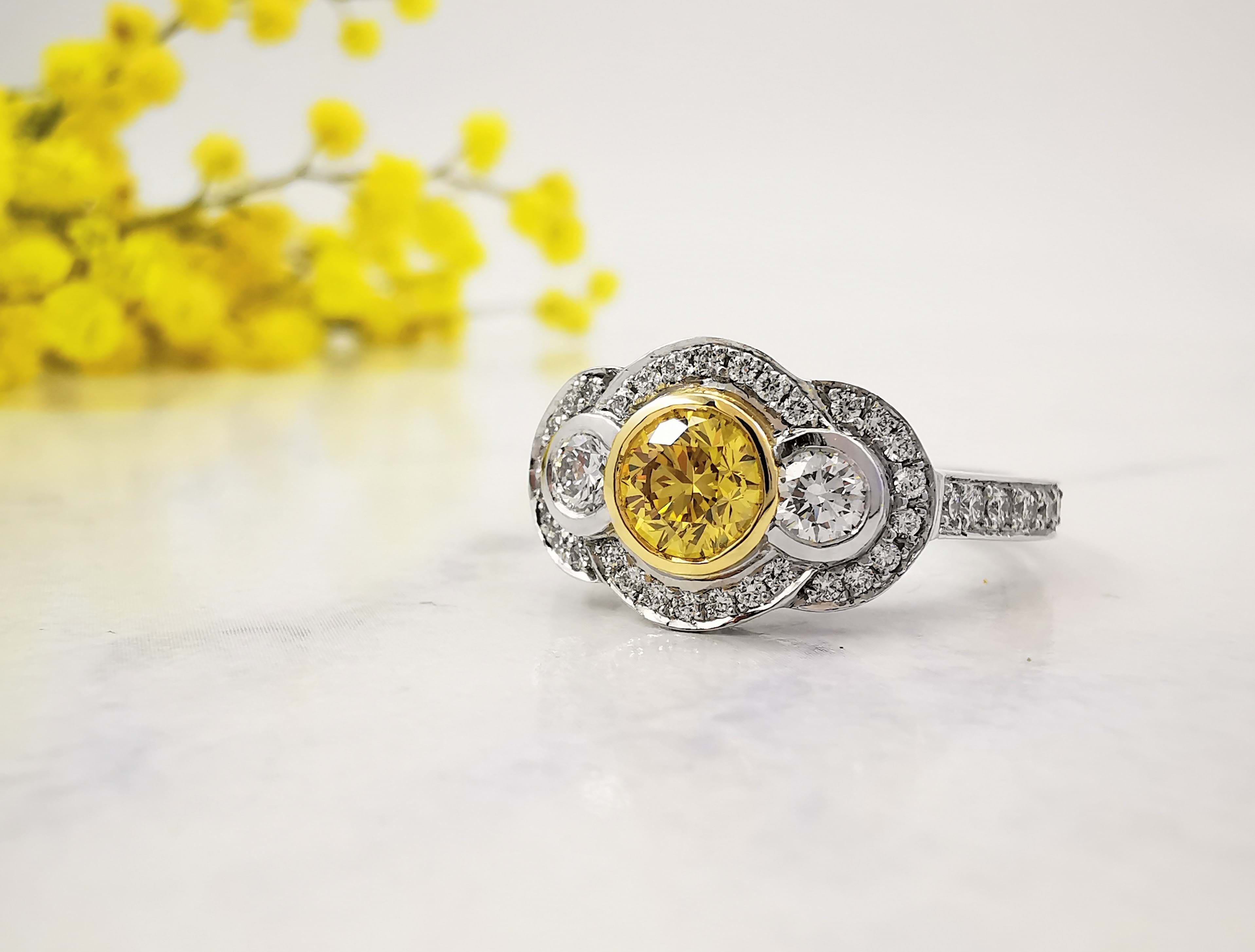 Art deco ring with yellow diamond, engagement ring, bespoke custom made, Eltham jeweller, Melbourne, Australia
