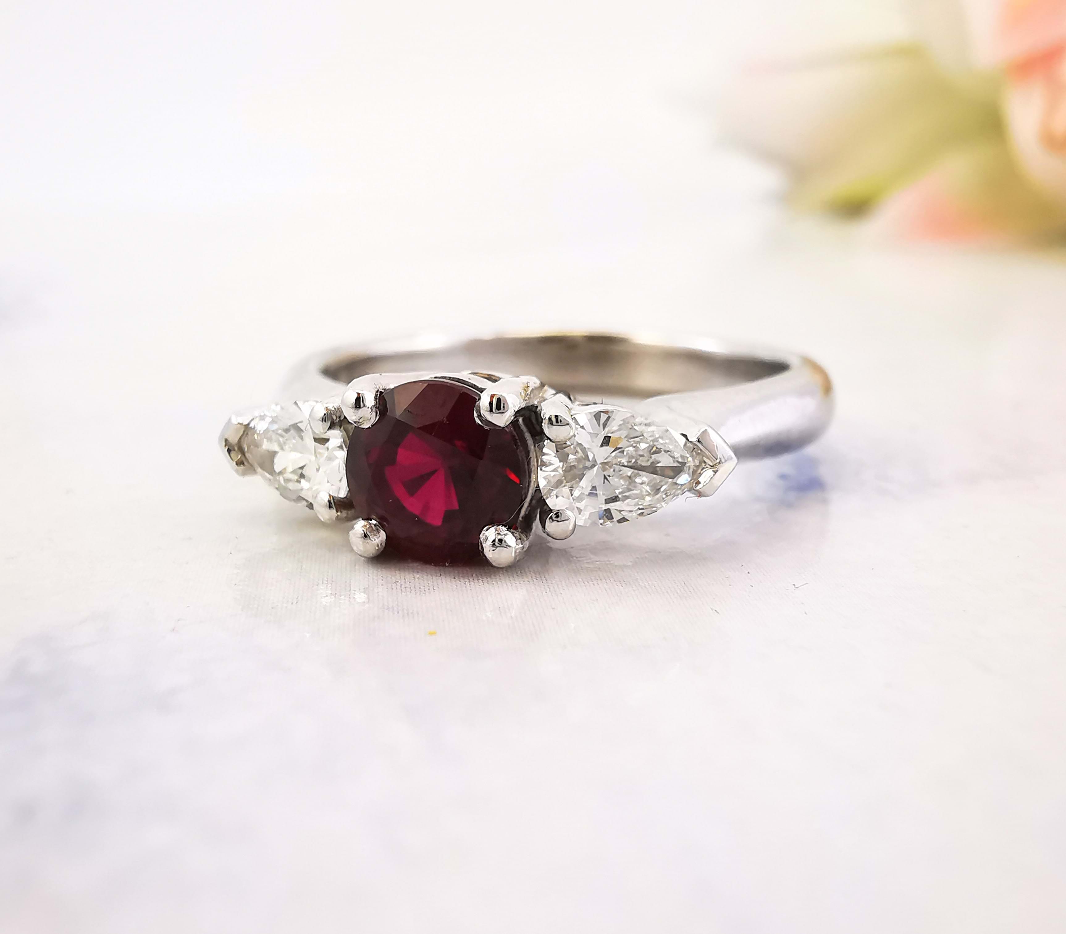 Ruby and diamond engagement ring, white gold, Eltham jeweller, Melbourne, Australia