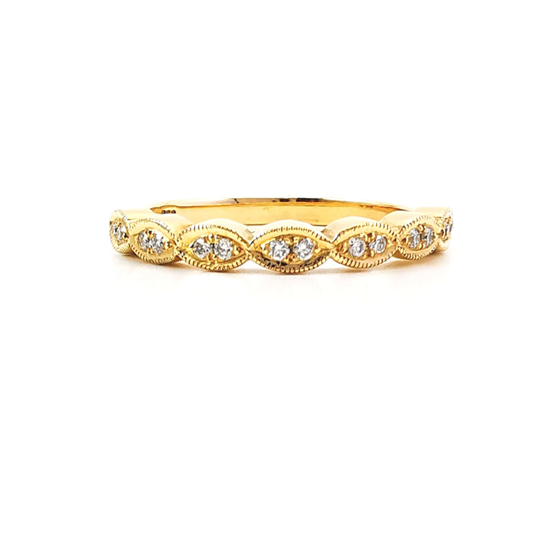 Diamond band with milgrain marquise shaped setting, art deco style, in yellow gold, Melbourne Australia