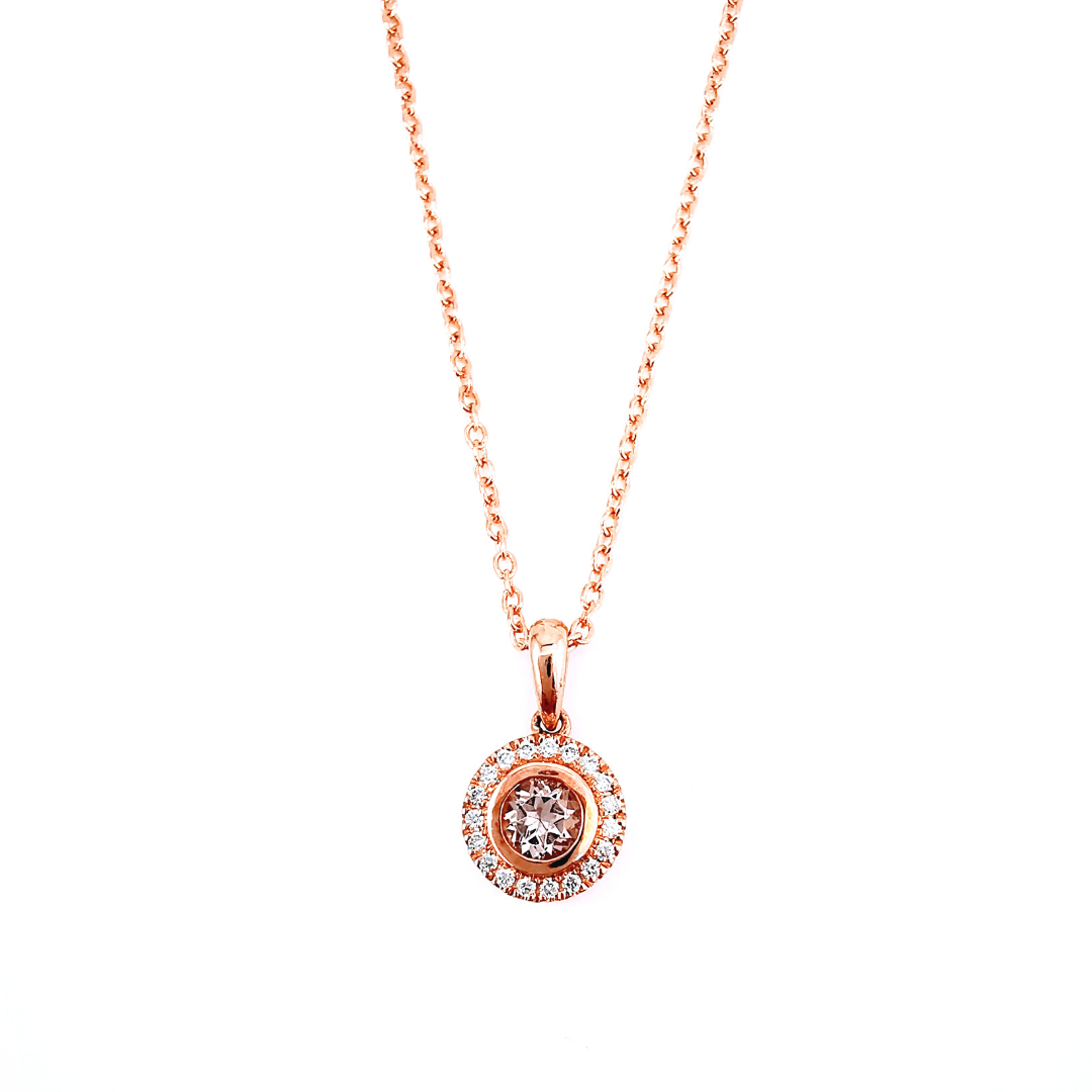 Morganite and diamond halo pendant, everyday diamonds, Melbourne Australia