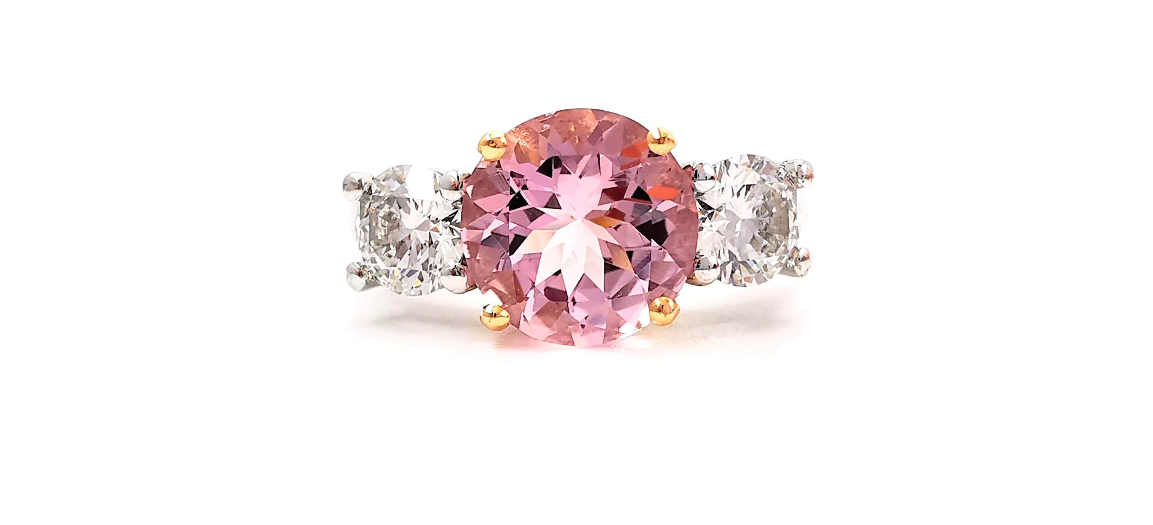 Morganite and Diamond Ring, three stone, brilliant cut, Eltham, Melbourne Australia 