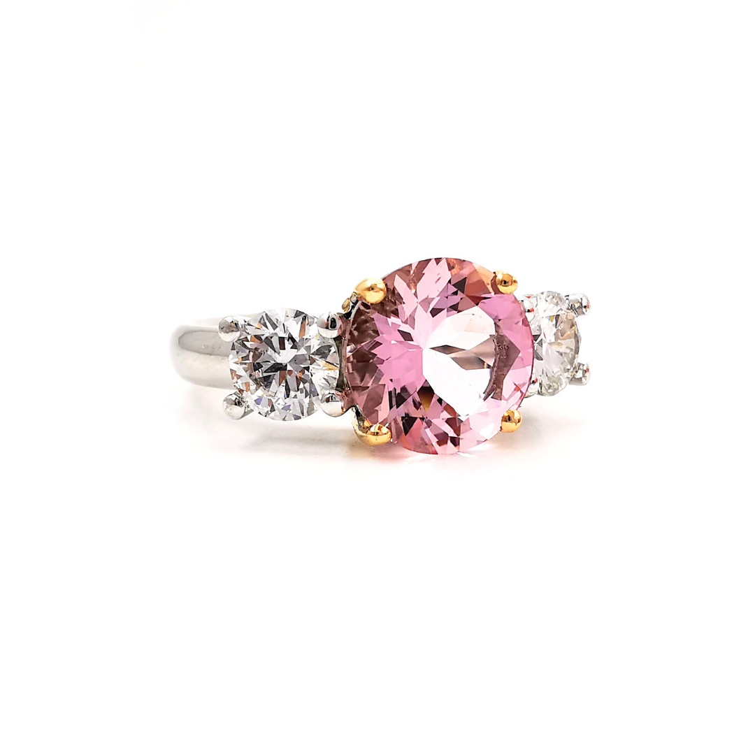 Morganite and diamond three stone ring, brilliant cut, engagement ring, Eltham, Melbourne, Australia