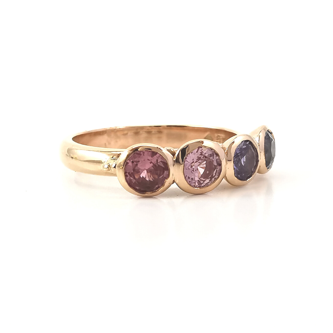 Rose gold multicoloured sapphire ring, sapphires, handcrafted, Eltham, Melbourne, Australia