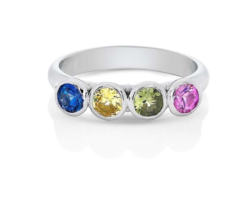 Multicolour sapphire ring, birthstone ring, colourful gemstone ring, handcrafted ring, Eltham jeweller, Melbourne, Australia