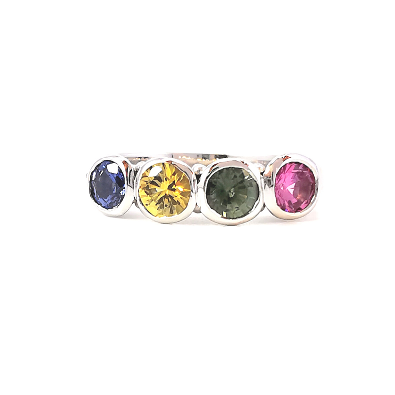 Multicolour sapphire ring, birthstone ring, colourful gemstone ring, handcrafted ring, Eltham jeweller, Melbourne, Australia