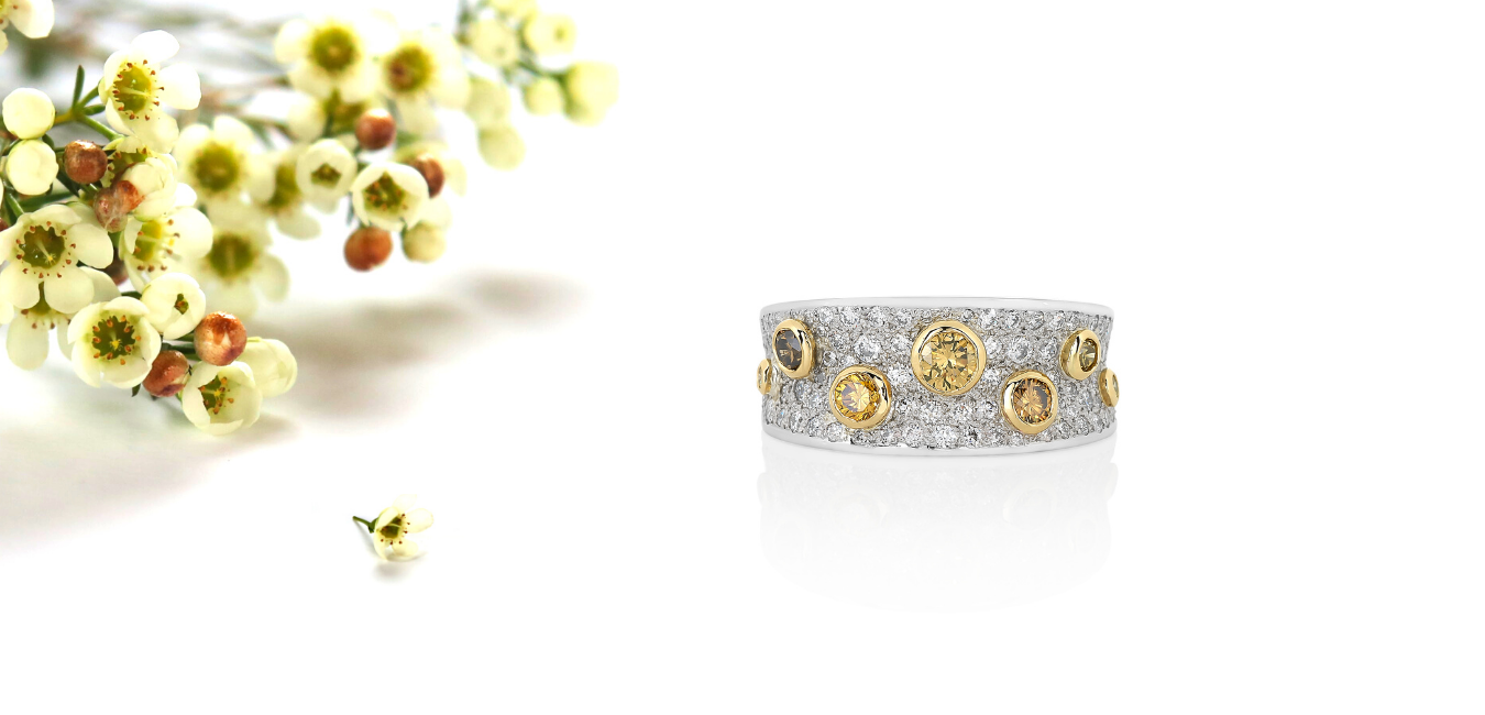 Rare coloured pave wide band, Melbourne Australia