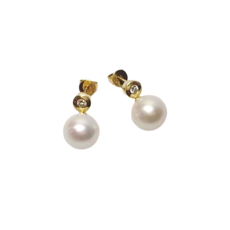 Yellow gold pearl and diamond earrings, jewellery, Melbourne Australia