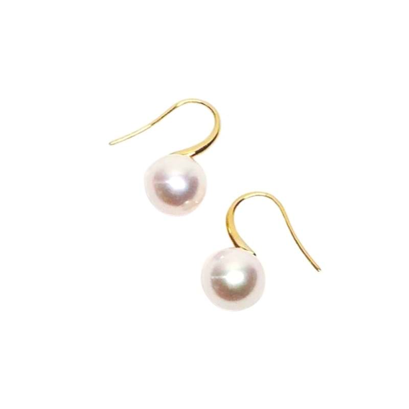 Freshwater white pearl earrings, yellow gold, hook earrings, everyday jewellery, bridal jewellery, bridal accessories, Eltham jeweller, Melbourne, Australia