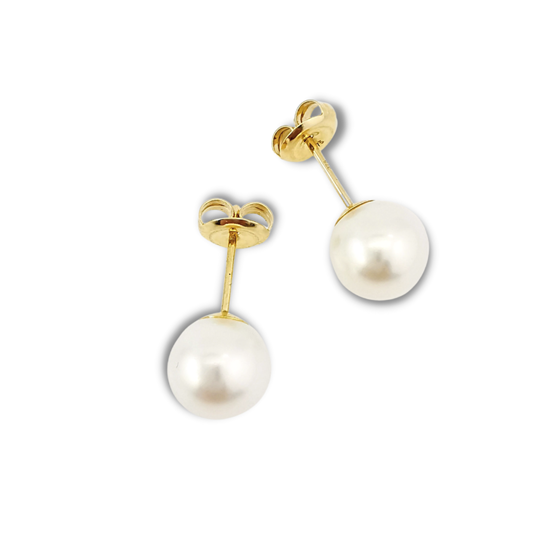 Freshwater pearl earrings, yellow gold, stud earrings, mothers day gifts, jewellery for mum, mothers day gift guide, jewellery store, shop online, free shipping, Eltham jeweller, Melbourne, Australia