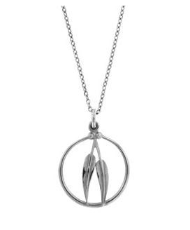 Gumleaf in circle frame pendant in sterling silver on chain, Australiana, souvenirs, jewellery, Melbourne Australia