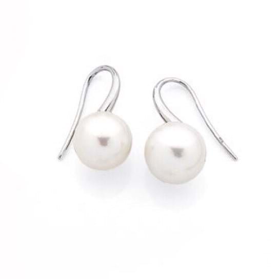 Freshwater white pearl earrings, white gold, hook earrings, everyday jewellery, bridal jewellery, bridal accessories, Eltham jeweller, Melbourne, Australia