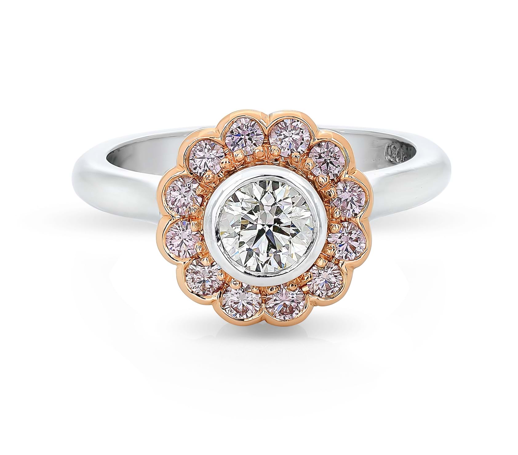 Pink Argyle flower ring, scallop halo, handcrafted rings, eternity rings, anniversary gifts, pink gemstone rings, Eltham jeweller, gifts for women, Melbourne, Australia