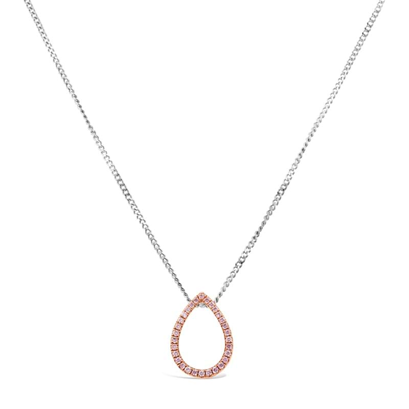 Argyle pink diamond pear drop pendant in rose gold with white gold chain, Melbourne Australia