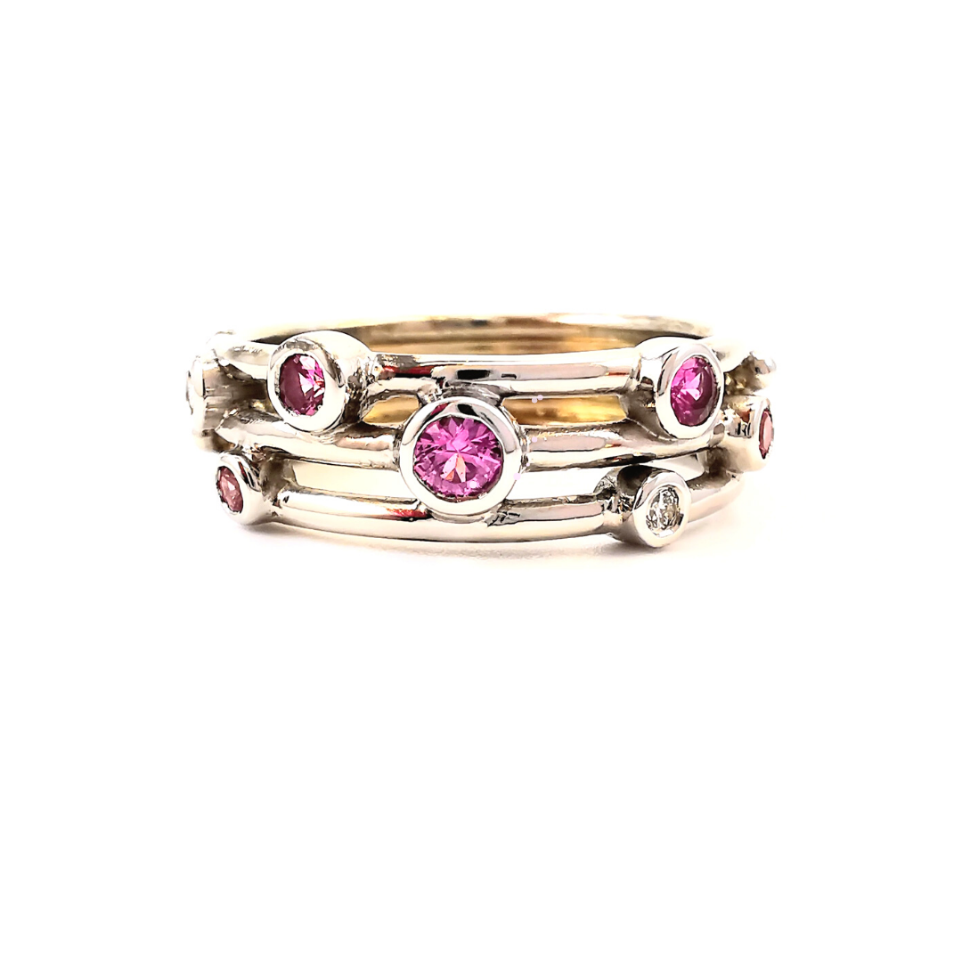 Pink sapphire and diamond wire ring, white gold, Melbourne Australia, September wedding anniversary stone
