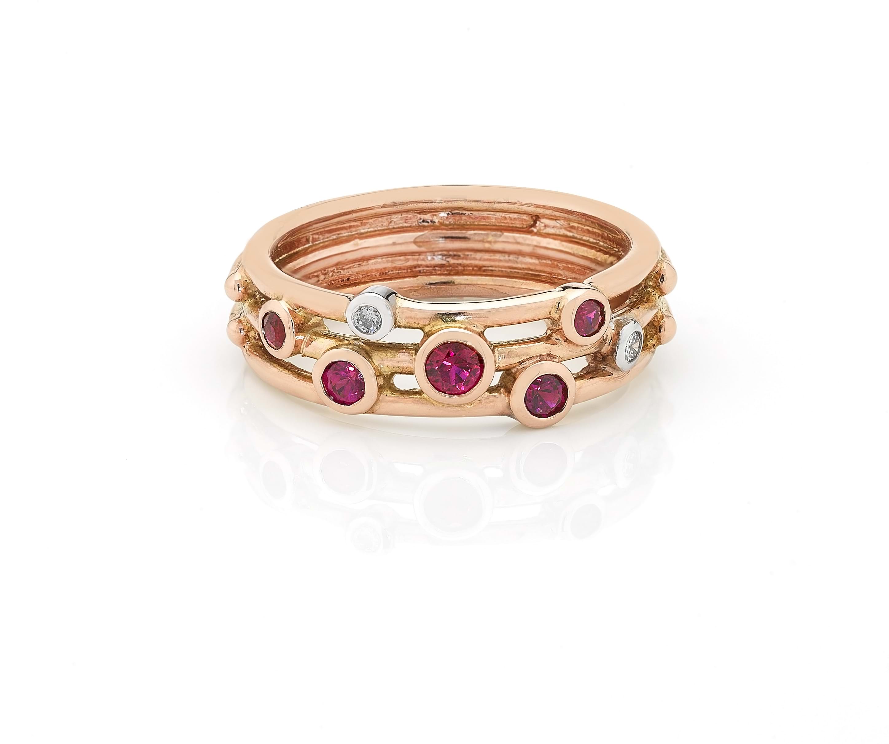 Wire ring, ruby and white diamond, contemporary rings, modern rings, gemstone rings, two-tone rings, handcrafted rings, Melbourne jeweller, jewellery online, buy jewellery online, Melbourne jeweller, Eltham, Australia