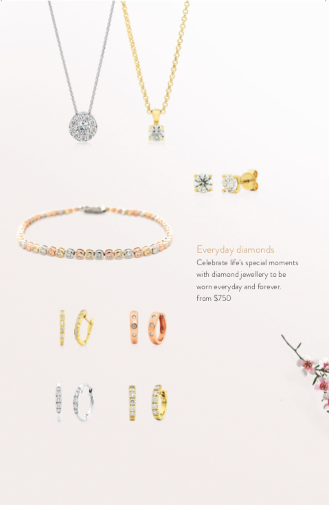 diamond jewellery, everyday diamonds, bracelet, stud earrings, pendants, Christmas gifts, Melbourne