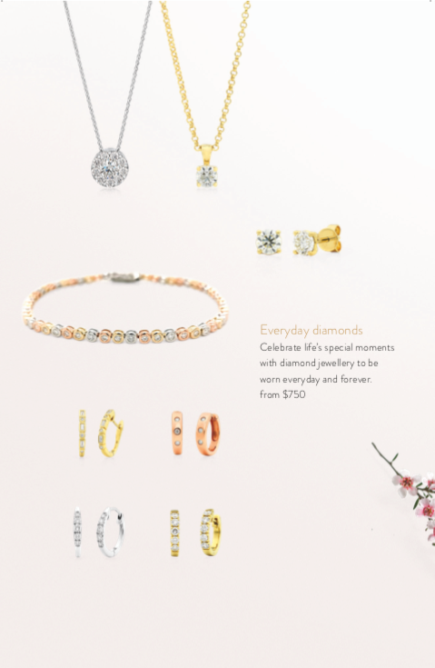 diamond jewellery, everyday diamonds, bracelet, stud earrings, pendants, Christmas gifts, Melbourne