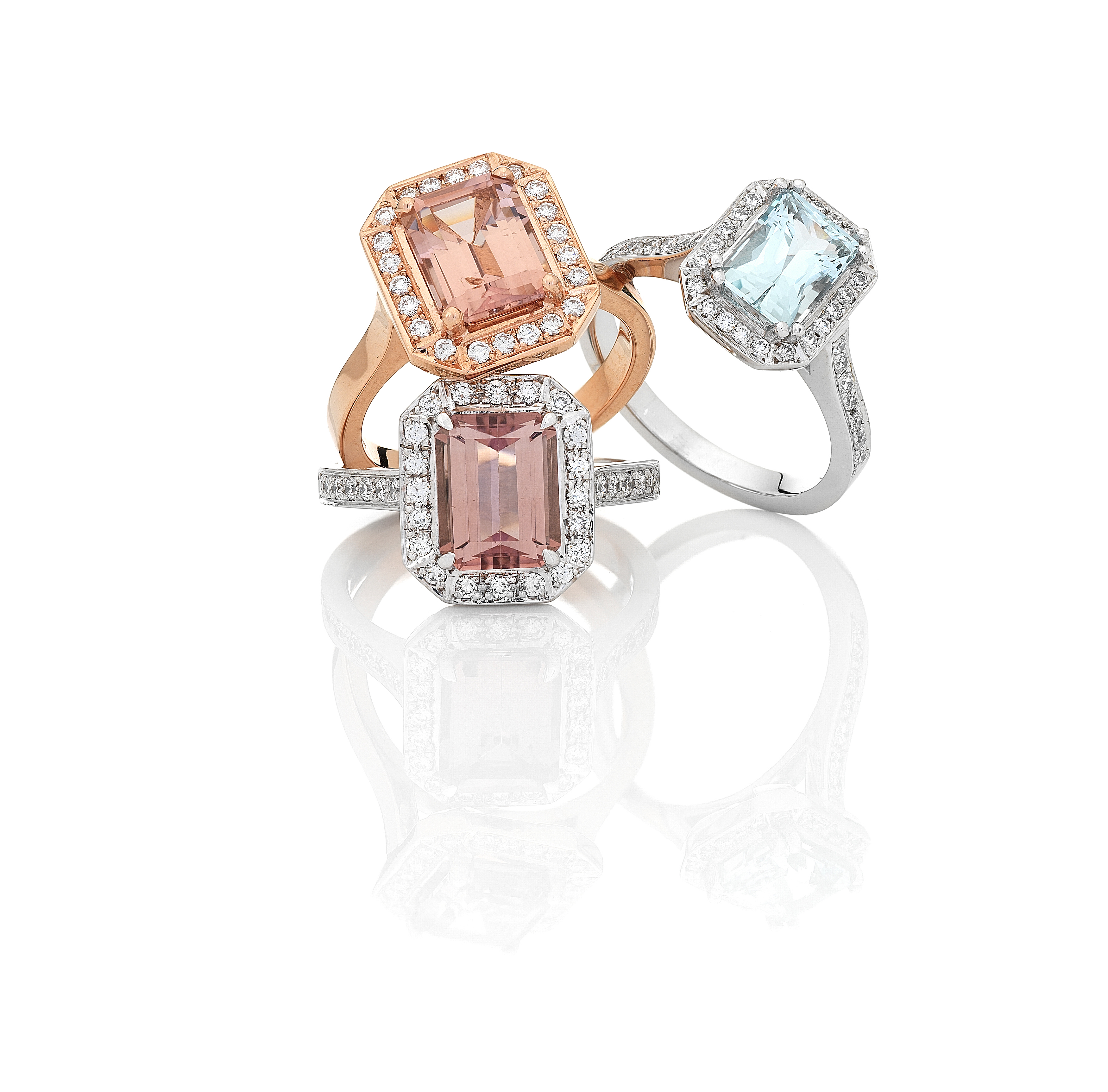 Halo rings, tourmalines, morganites, diamond rings, gemstone rings