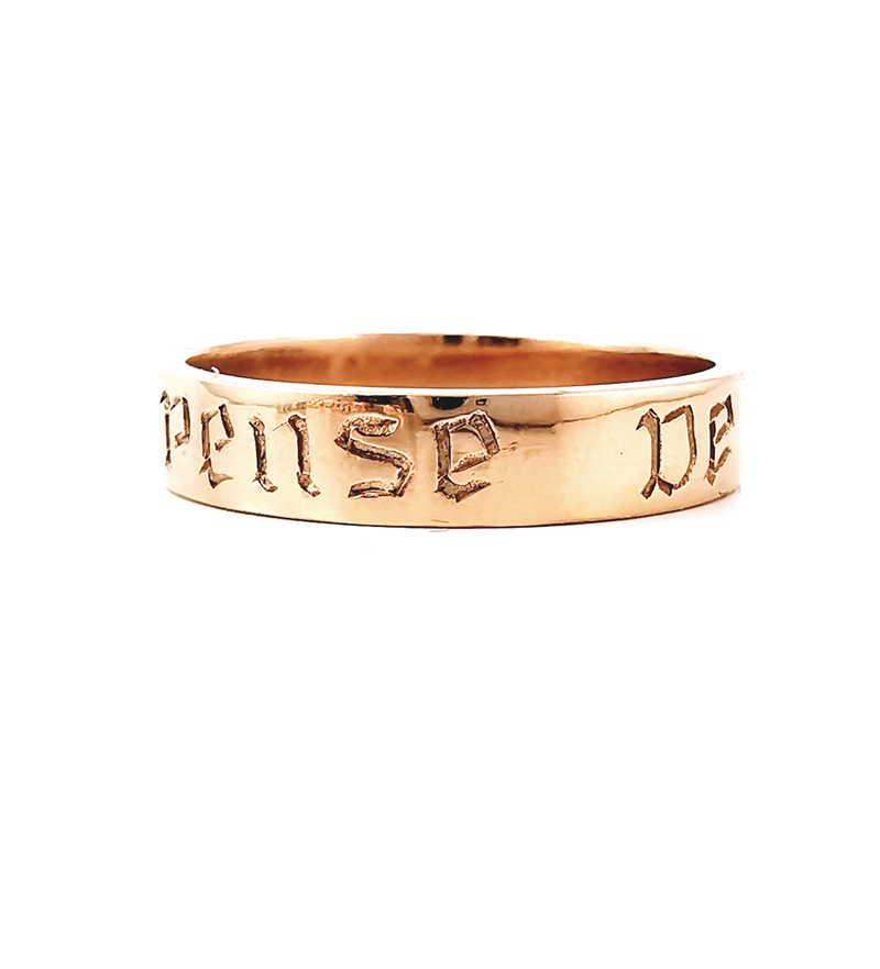 Rose gold friendship ring, promise ring, rings for boyfriends, rings for boys, historical posy ring, inscription, ancient love messages, think of me rings, jewellery, handcrafted, Eltham jeweller, Melbourne, jewellery store online, shop online, buy o