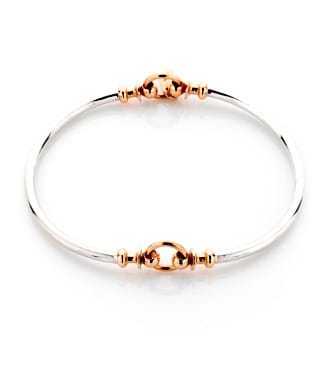 Two-tone solid sterling silver and rose gold bangle