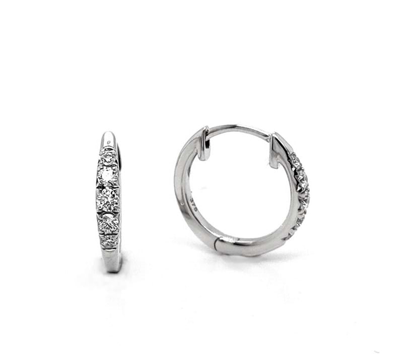 White Gold Huggies, tapered design, hoop earrings, diamond jewellery, brilliant diamonds, shop online, jewellery website, gifts for women, gifts for her, Eltham jewellers, earrings, Melbourne jeweller, Australia