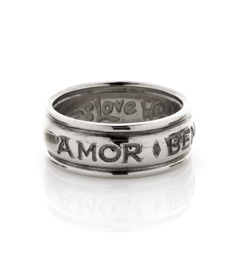 Historical jewellery, love inscribed ring, love well live well, french and english translation, posty collection, unisex design, gender neutral jewellery, handcrafted, sterling silver, jewellery store online, Eltham jeweller, Melbourne, Australia