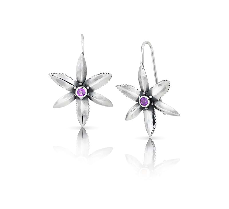 Chocolate lily design flower earrings with amethyst, gemstone jewellery, Eltham, Melbourne, Australi