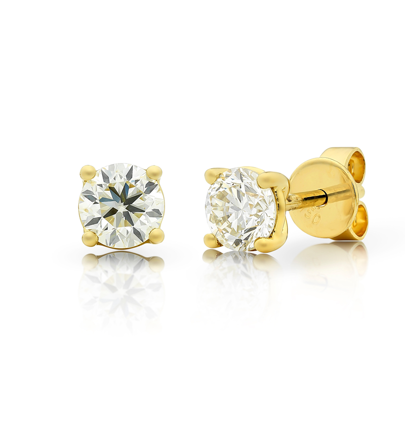 Yellow gold claw set diamond stud earrings, Melbourne Australia