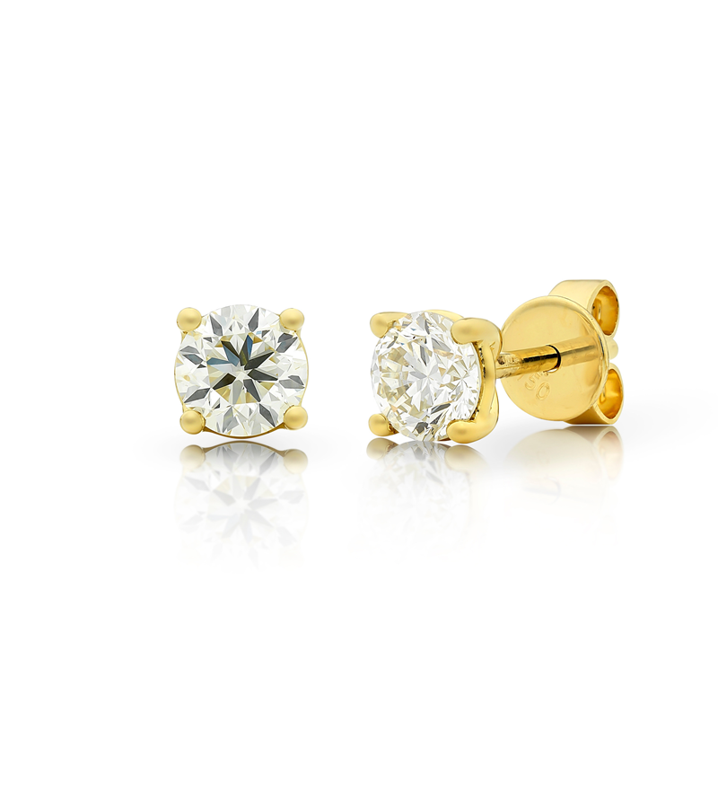 Yellow gold claw set diamond studs, jewellery online, Eltham jeweller, bridal jewellery, everyday diamonds, Eltham jeweller, Melbourne Australia