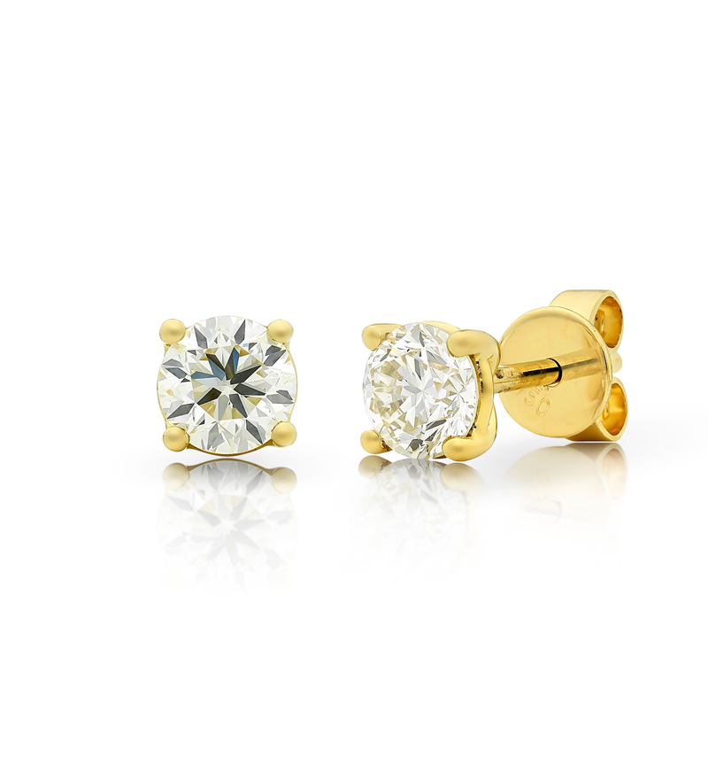 Yellow gold claw set diamond stud earrings, Melbourne Australia